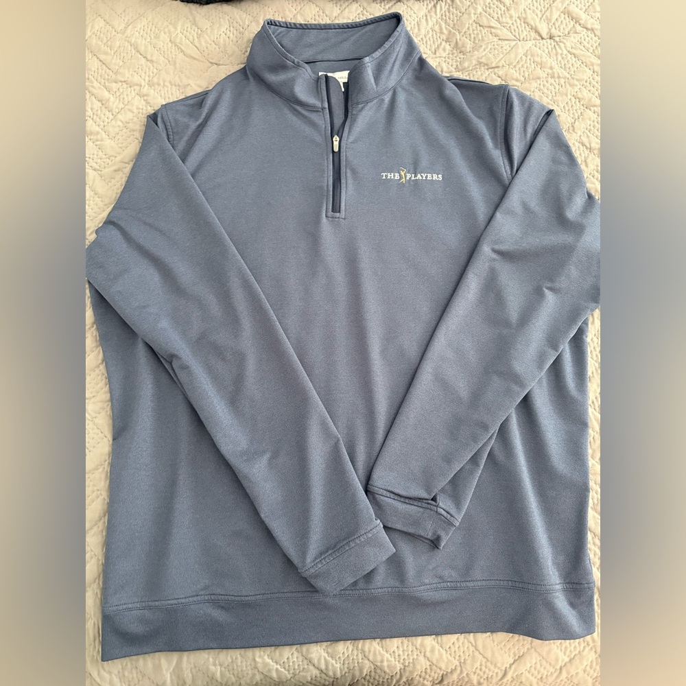Peter Millar Gray The Players Blue Quarter-Zip Shirt